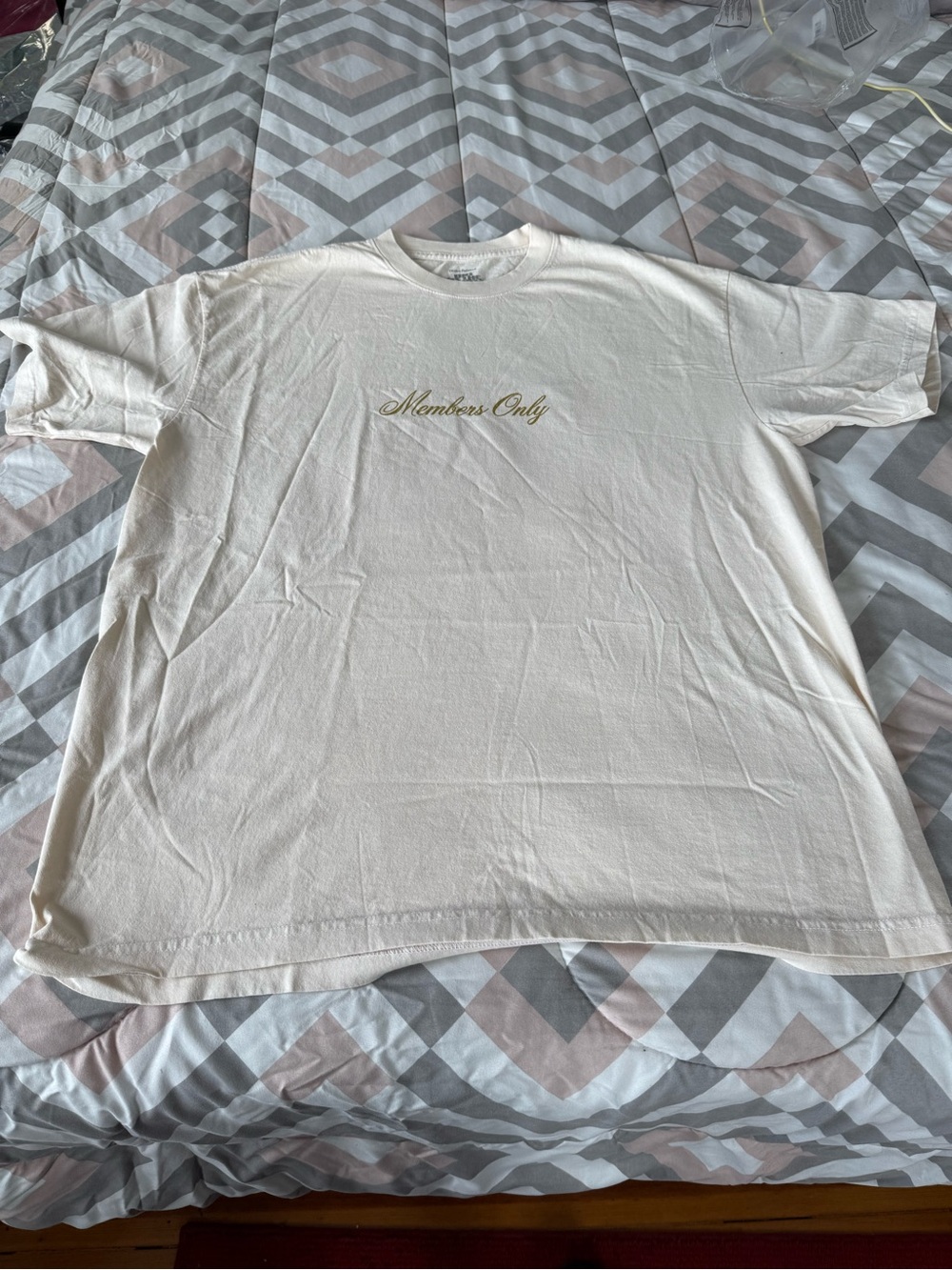 Members Only Cream Owl Short-Sleeve Tee with Gold Script Logo
